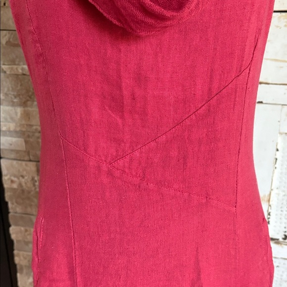 Inizio by portollc red linen blend midi sleeveless dress w cowl neck and pockets - Picture 3 of 16